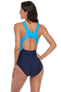 Costum de baie dama, o piesa, model sportiv, M2, decupaj la spate albastru - Img 2