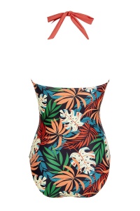 Costum de baie, o piesa, model elegant, prindere dupa gat, decolteu in V si spate gol, chilot decupaj clasic, tematica wild summer portocaliu - Img 2