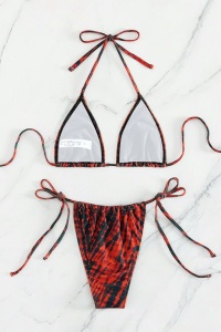 Costum de baie, set 2 piese, model minimalist indraznet, sutien cupe triunghiulare si chilot decupaj clasic croi ingust reglabil, tematica sexy summer rosu - Img 2