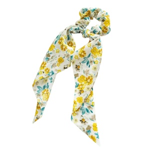 Elastic de par, accesorizat cu funda ponytail, model fantezie cu flori, imprimeu floral, galben