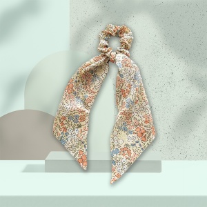 Elastic de par, accesorizat cu funda ponytail, model fantezie cu flori, imprimeu floral, multicolor - Img 3