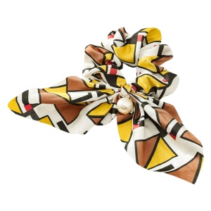 Elastic de par, model funda supradimensionata cu accesoriu perluta delicata, imprimeu abstract, galben