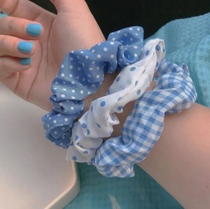 Elastic de par, set 5 bucati, model versatil, combinatii cute, imprimeu haios, tematica fashion lady, albastru deschis - Img 3