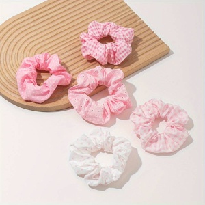 Elastic de par, set 5 bucati, model versatil, combinatii cute, imprimeu haios, tematica fashion lady, roz - Img 3