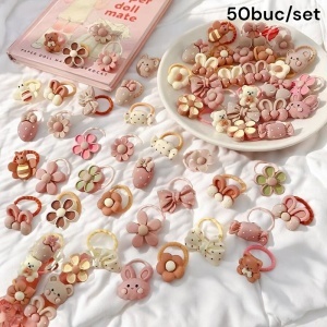 Elastic de par, set 50 bucati, accesorizate cu figurine vesele, model minimalist si versatil, tematica be happy, maro - Img 2