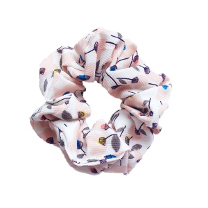 Elastic pentru par, model floral, roz cu imprimeu