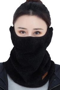 Fular dama, tip guler inalt cu masca si protectie pentru urechi, calduros si moale, tematica winter sport life, marime universala, neagra