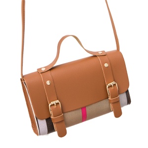 Geanta dama fashion, cu carouri, un compartiment, piele ecologica, maro