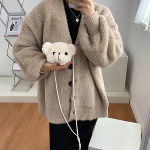 Geanta de dama, crossbody cu o singura bretea, model ursulet cute, marime universala, alb - Img 3