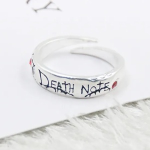 Inel clasic anime, model Death Note, tematica shinigami is watching, marime universala, reglabil, unisex, argintiu, - Img 3