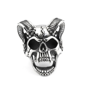 Inel cu cap de schelet, model demon lord remains, marime universala, reglabil, argintiu, - Img 3