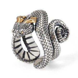 Inel mythical, model sarpe incolacit, tematica pet my deadly snake, marime universala, unisex, argintiu,