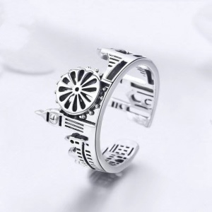 Inel unisex, model deosebit cu elemente specifice, tematica Great Britain, reglabil, argintiu
