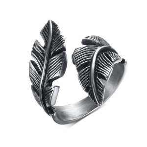 Inel unisex, model deosebit cu pene delicate, tematica weightless feather, reglabil, argintiu,