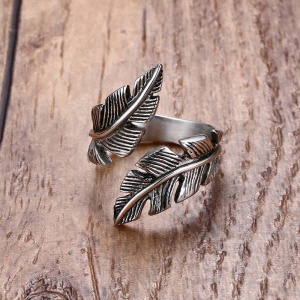Inel unisex, model deosebit cu pene delicate, tematica weightless feather, reglabil, argintiu, - Img 4