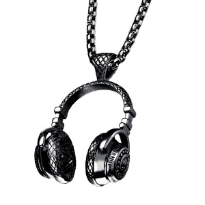 Lant barbati, model music, pandantiv casti, negru,