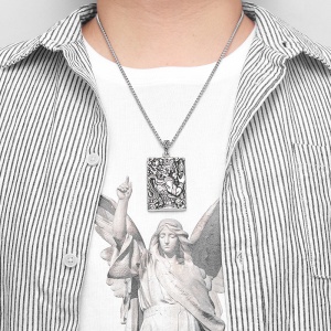 Lant cu pandantiv budist Aryacalanatha, model wratful deity, tematica the Noble Immovable Lord, unisex, argintiu, - Img 2