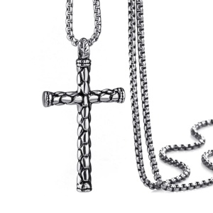 Lant cu pandantiv cruce, M2, unisex, argintiu,