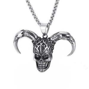 Lant cu pandantiv demon skull, unisex, argintiu,