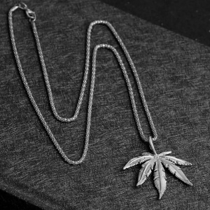 Lant cu pandantiv model marijuana, unisex, argintiu, - Img 3