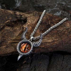Lant cu pandantiv ochi de dragon, model mitologic, tematica all seeing eye, unisex, argintiu, - Img 4