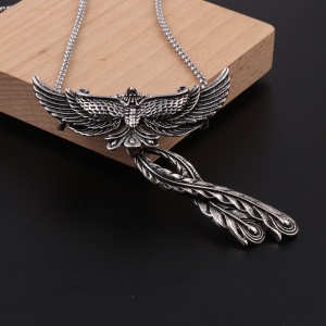 Lant cu pandantiv pasare phoenix, model simbolul renasterii, tematica freedom bird, unisex, argintiu - Img 4