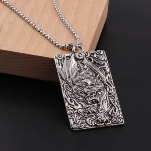 Lant cu pandantiv Pixiu, model mythical creature of wealth and good luck, tematica chinezeasca, unisex, argintiu, - Img 2