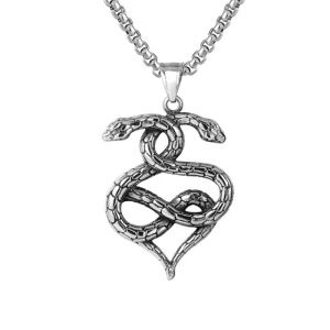 Lant cu pandantiv sarpe, model twin, M5, unisex, argintiu antichizat,