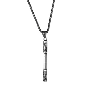 Lant cu pandantiv toiag calugar, model monkey king staff, unisex, argintiu,