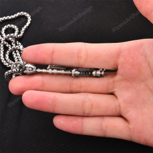Lant cu pandantiv topor, model the hoard, unisex, argintiu, - Img 4