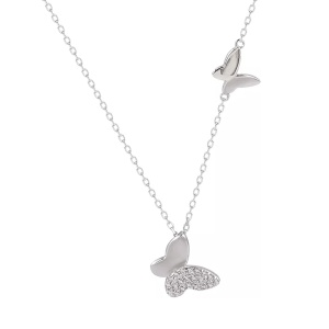 Lant dama, delicat, cu 2 pandantive in forma de fluture, model elegant, tematica free butterfly, reglabil, argintiu