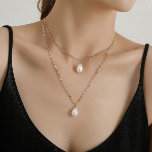 Lant dama, model dublat cu pandantiv margele, delicat, tematica I love pearls, argintiu - Img 4