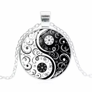 Lant dama, pandantiv rotund tai chi, model ying si yang, reglabil, argintiu