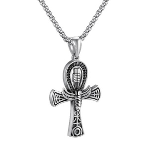 Lant model Anhk, cu pandantiv cruce egipteana, unisex, argintiu,