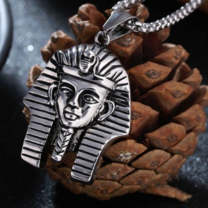 Lant model egiptean, cu pandantiv faraon sfinx Tutankhamun, unisex, argintiu, - Img 2