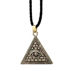 Lant, model evil eye illuminati, pandantiv ochi egiptean, cu snur, reglabil, unisex, auriu