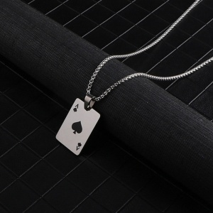 Lant, model poker lucky, pandantiv carte de joc, unisex, negru - Img 2