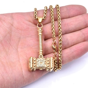 Lant, model vintage mjolnir, pandantiv ciocanul lui Thor, unisex, auriu, - Img 2