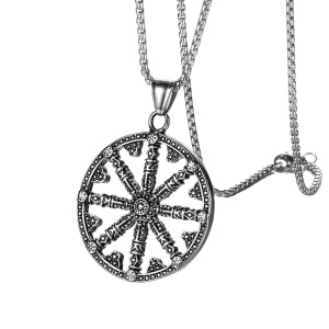 Lant old school, cu pandantiv talisman budist, unisex, argintiu,
