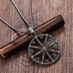 Lant old school, cu pandantiv talisman budist, unisex, argintiu, - Img 4