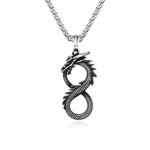 Lant unisex, pandantiv dragon, model semnul infinitului, tematica eternal dragon, argintiu,