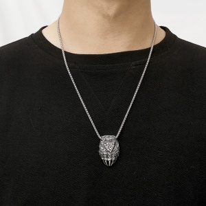 Lant unisex, pandantiv gheara de urs, model cu symbol viking Valknut, tematica bear paw, argintiu, - Img 3
