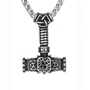 Lant unisex, pandantiv special, model ciocanul lui Odin, tematica Mjolnir viking might, argintiu,