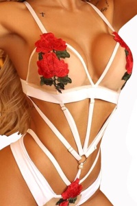 Lenjerie erotica body sexy, sutien cu pushup, chilot tanga, alb