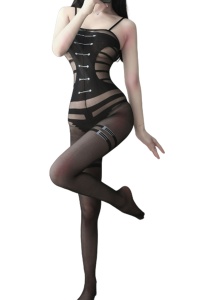 Lenjerie sexy dama, body tip salopeta intreaga, bretele subtiri si crapatura inghinala, model full body soft touch, negru