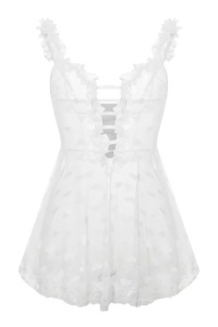 Lenjerie sexy dama, rochie cu bretele si decolteu in V, model cute romantic hearts, imprimeu inimioare, alba - Img 4