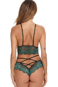 Lenjerie sexy, set din 2 piese, sutien tip bustiera si chiloti stil brazilian, dantela delicata, verde - Img 2