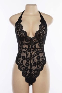 Lenjerie tip body sexy, dantela, negru - Img 4