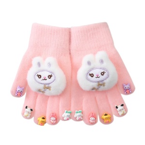 Manusi copii, model deosebit cu manseta elastica, accesorizate cu figurine super haioase, tematica feeling special, fetite, marime 6 – 12 ani, roz