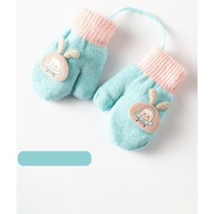 Manusi cu snur pentru copii, model calduros si vesel, tematica happy baby, marime 1 – 3 ani, albastru deschis - Img 4